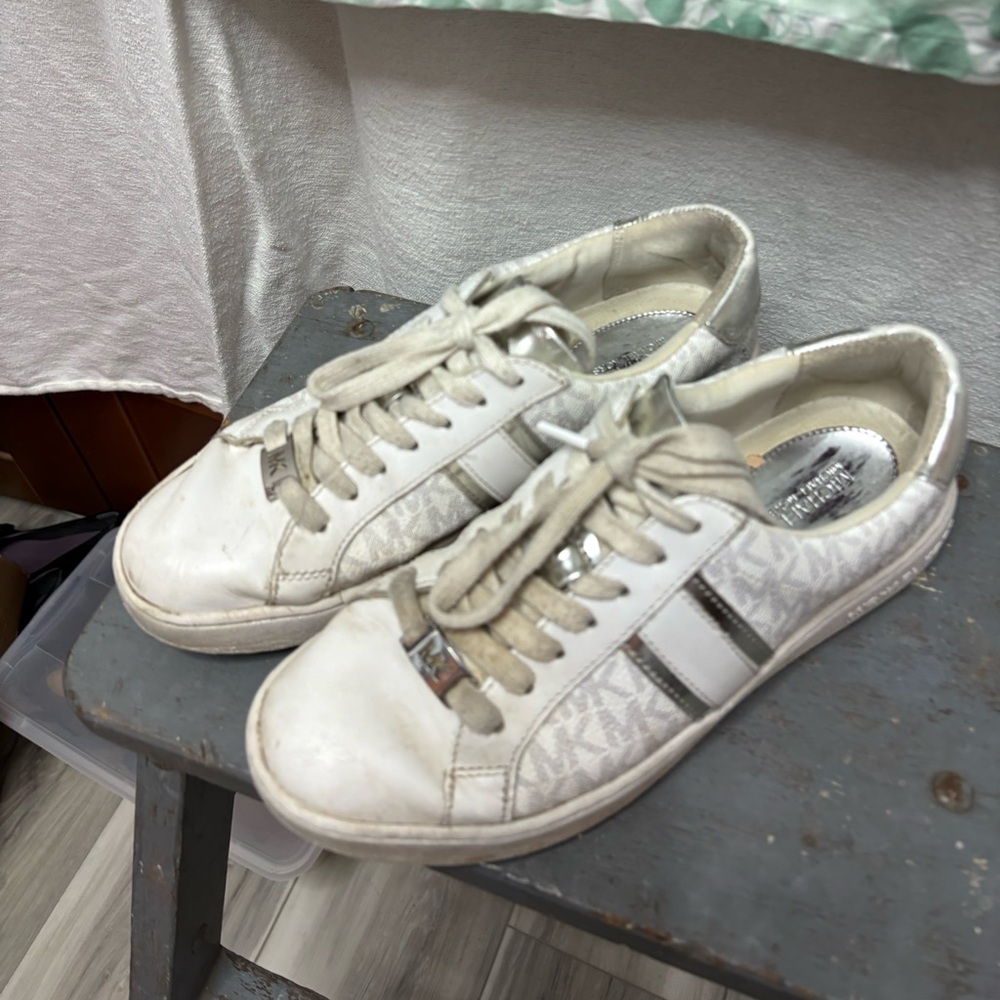 Michael Kors White and Silver Sneakers